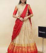 Beautiful South Indian Style Semi-Stitched Half Saree with  Blouse and Hand Work Dupatta for Women