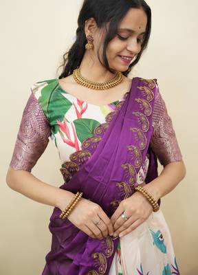 Beautiful South Indian Style Semi-Stitched Half Saree with Blouse and Dupatta for Women 3