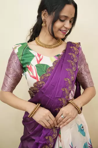 Beautiful South Indian Style Semi-Stitched Half Saree with Blouse and Dupatta for Women