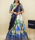 Beautiful South Indian Style Semi-Stitched Half Saree with Blouse and Dupatta for Women