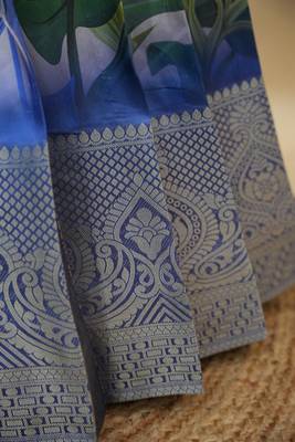 Beautiful South Indian Style Semi-Stitched Half Saree with Blouse and Dupatta for Women 4