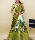 Beautiful South Indian Style Semi-Stitched Half Saree with Blouse and Dupatta for Women