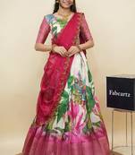 Beautiful South Indian Style Semi-Stitched Half Saree with Blouse and Dupatta for Women