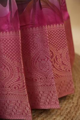 Beautiful South Indian Style Semi-Stitched Half Saree with Blouse and Dupatta for Women 4