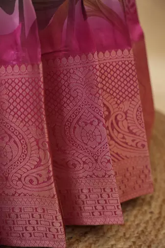 Beautiful South Indian Style Semi-Stitched Half Saree with Blouse and Dupatta for Women