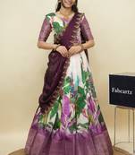 Beautiful South Indian Style Semi-Stitched Half Saree with Blouse and Dupatta for Women