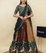 Beautiful South Indian Style Semi-Stitched Half Saree with Embroidery Work Blouse and Dupatta for Women