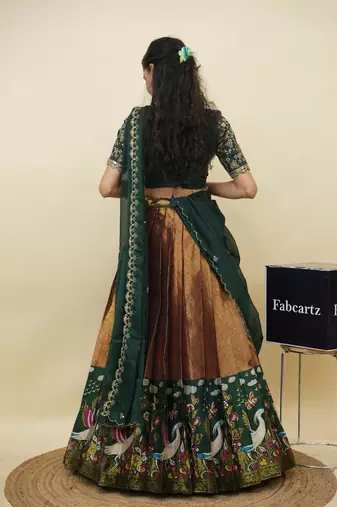 Beautiful South Indian Style Semi-Stitched Half Saree with Embroidery Work Blouse and Dupatta for Women