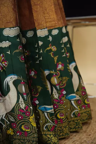 Beautiful South Indian Style Semi-Stitched Half Saree with Embroidery Work Blouse and Dupatta for Women