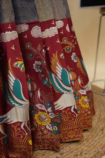 Beautiful South Indian Style Semi-Stitched Half Saree with Embroidery Work Blouse and Dupatta for Women