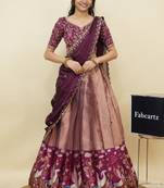 Beautiful South Indian Style Semi-Stitched Half Saree with Embroidery Work Blouse and Dupatta for Women