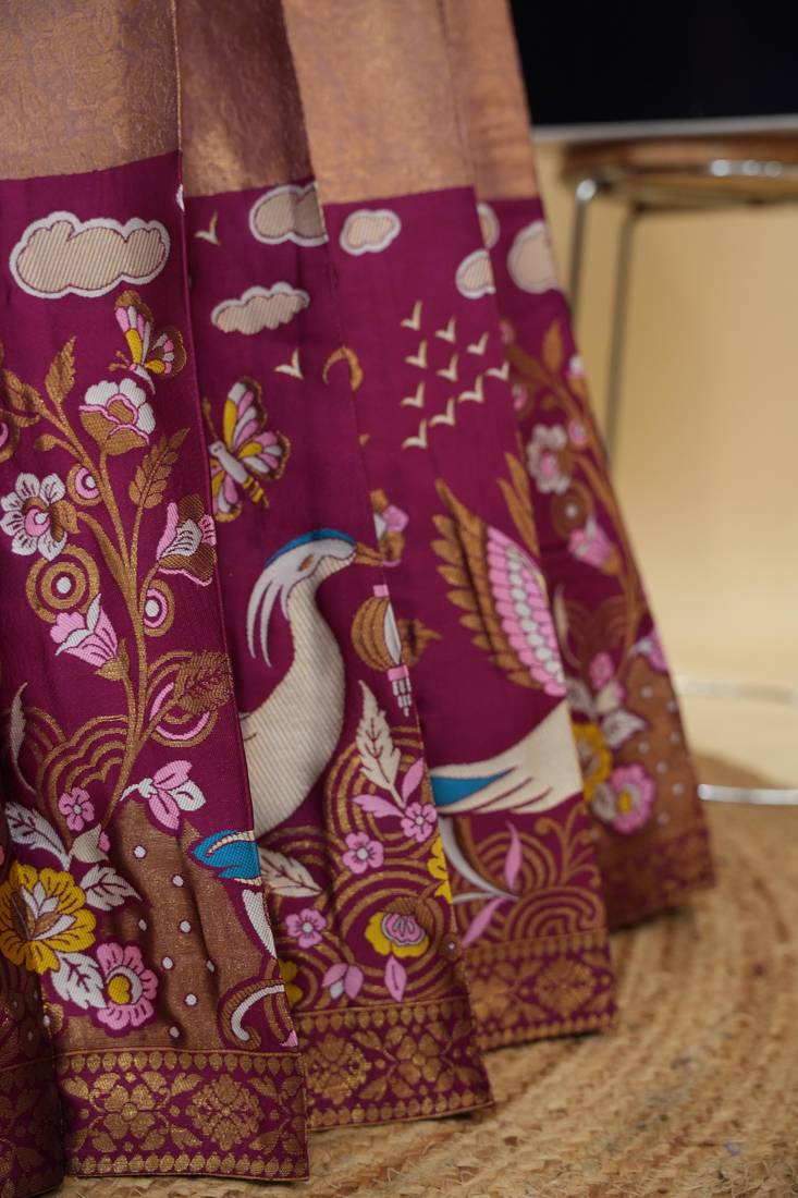 Beautiful South Indian Style Semi-Stitched Half Saree with Embroidery Work Blouse and Dupatta for Women