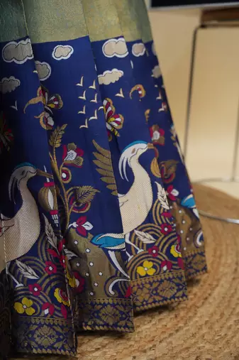 Beautiful South Indian Style Semi-Stitched Half Saree with Embroidery Work Blouse and Dupatta for Women