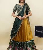 Beautiful South Indian Style Semi-Stitched Half Saree with Embroidery Work Blouse and Dupatta for Women
