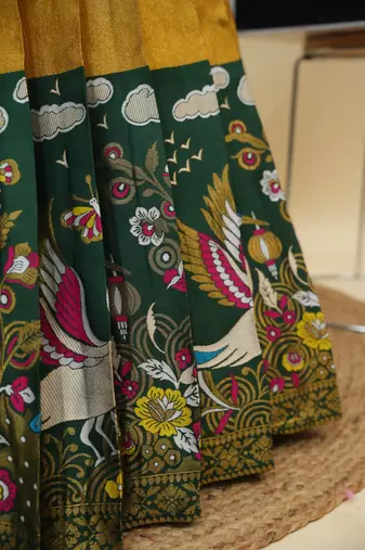 Beautiful South Indian Style Semi-Stitched Half Saree with Embroidery Work Blouse and Dupatta for Women