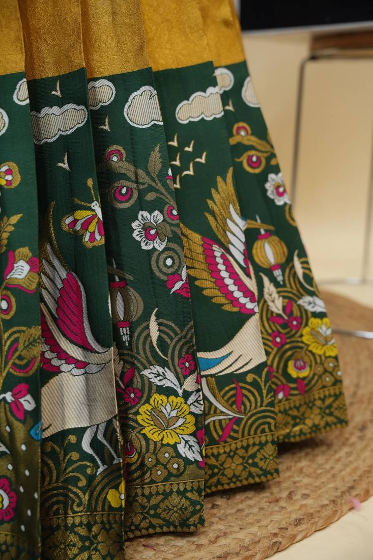 Beautiful South Indian Style Semi-Stitched Half Saree with Embroidery Work Blouse and Dupatta for Women