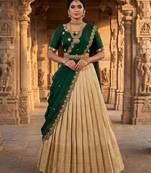 Beautiful South Indian Style Semi-stitched Half Saree with Embroidery Work Blouse and Dupatta for Women