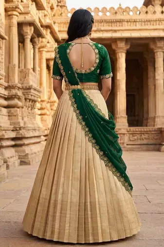Beautiful South Indian Style Semi-stitched Half Saree with Embroidery Work Blouse and Dupatta for Women
