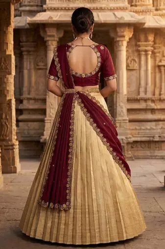 Beautiful South Indian Style Semi-stitched Half Saree with Embroidery Work Blouse and Dupatta for Women