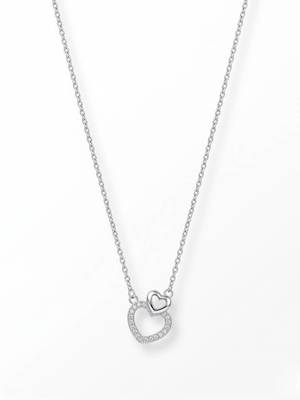 925 Sterling Silver Double CZ Open  Heart Pendant Necklace Set  for Women 2