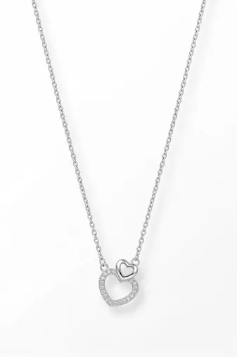 925 Sterling Silver Double CZ Open  Heart Pendant Necklace Set  for Women