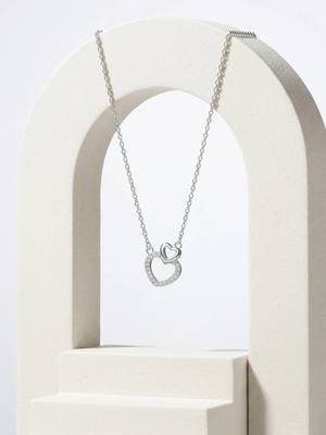 925 Sterling Silver Double CZ Open  Heart Pendant Necklace Set  for Women 3
