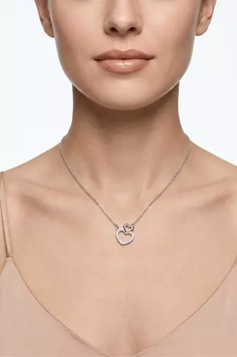 925 Sterling Silver Double CZ Open  Heart Pendant Necklace Set  for Women