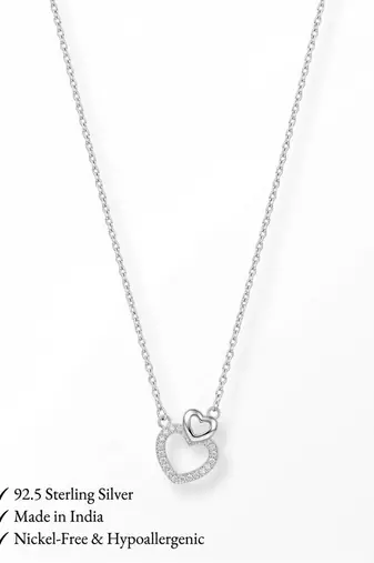 925 Sterling Silver Double CZ Open  Heart Pendant Necklace Set  for Women