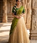 Beautiful South Indian Style Semi-stitched Half Saree with Embroidery Work Blouse and Dupatta for Women