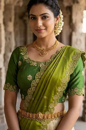 Beautiful South Indian Style Semi-stitched Half Saree with Embroidery Work Blouse and Dupatta for Women