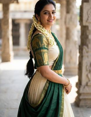 Beautiful South Indian Style Semi-Stitched Half Saree with Blouse and Dupatta for Women 4