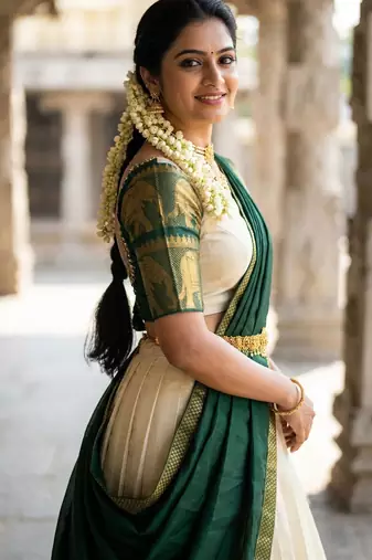 Beautiful South Indian Style Semi-Stitched Half Saree with Blouse and Dupatta for Women