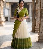 Beautiful South Indian Style Semi-Stitched Half Saree with Blouse and Dupatta for Women