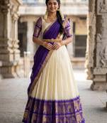 Beautiful South Indian Style Semi-Stitched Half Saree with Blouse and Dupatta for Women