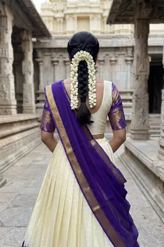 Beautiful South Indian Style Semi-Stitched Half Saree with Blouse and Dupatta for Women