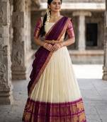 Beautiful South Indian Style Semi-Stitched Half Saree with Blouse and Dupatta for Women