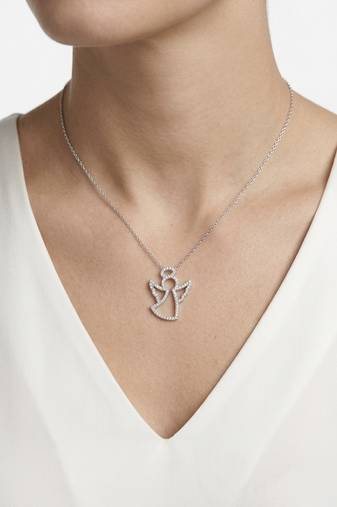 925 Sterling Silver CZ Angel Guardian Pendant Necklace Set for Women