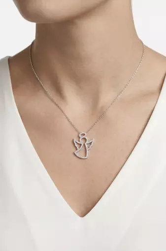 925 Sterling Silver CZ Angel Guardian Pendant Necklace Set for Women