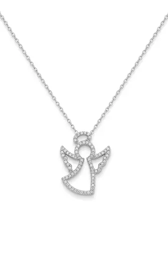 925 Sterling Silver CZ Angel Guardian Pendant Necklace Set for Women