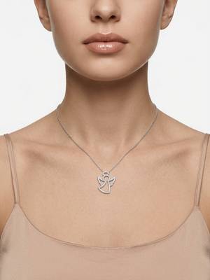 925 Sterling Silver CZ Angel Guardian Pendant Necklace Set for Women 3