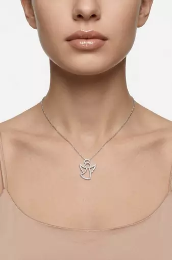 925 Sterling Silver CZ Angel Guardian Pendant Necklace Set for Women