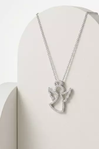 925 Sterling Silver CZ Angel Guardian Pendant Necklace Set for Women