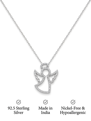 925 Sterling Silver CZ Angel Guardian Pendant Necklace Set for Women 5