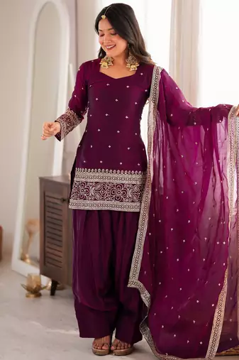 Women ethnic embroidered regular kurta with salwar & dupatta