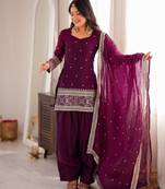 Women ethnic embroidered regular kurta with salwar & dupatta