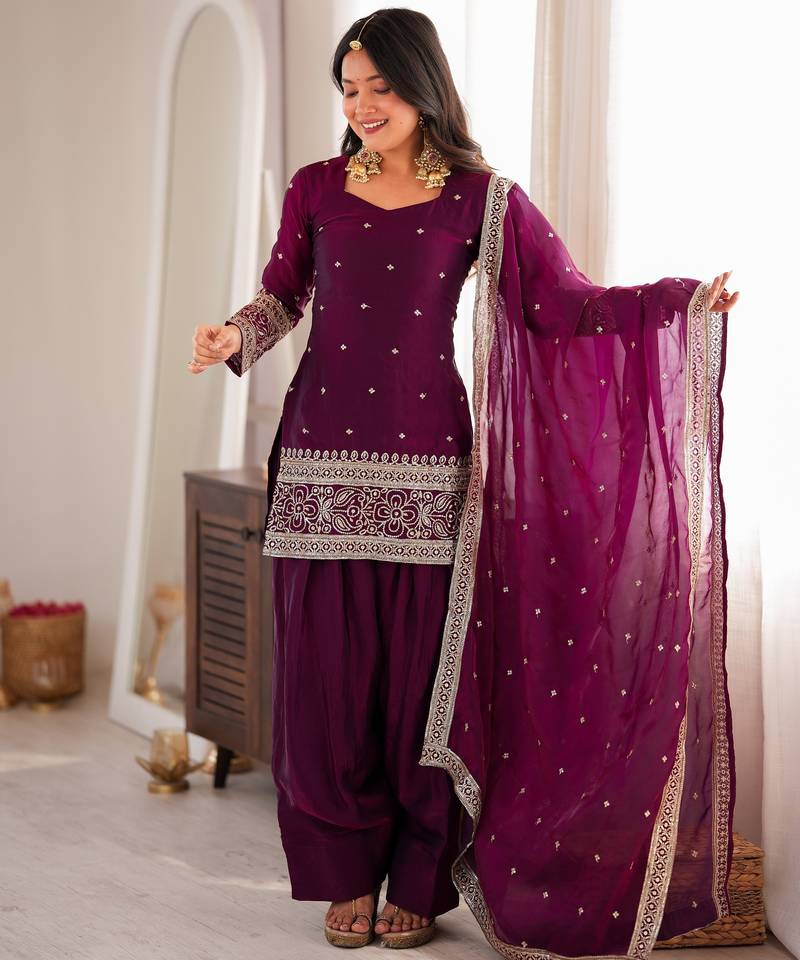 Women ethnic embroidered regular kurta with salwar & dupatta