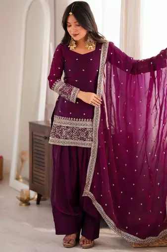Women ethnic embroidered regular kurta with salwar & dupatta