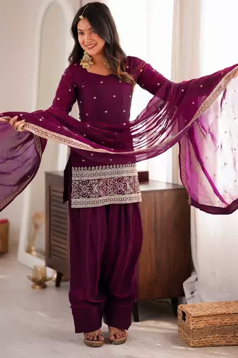 Women ethnic embroidered regular kurta with salwar & dupatta