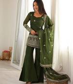 Women ethnic embroidered regular kurta with dupatta