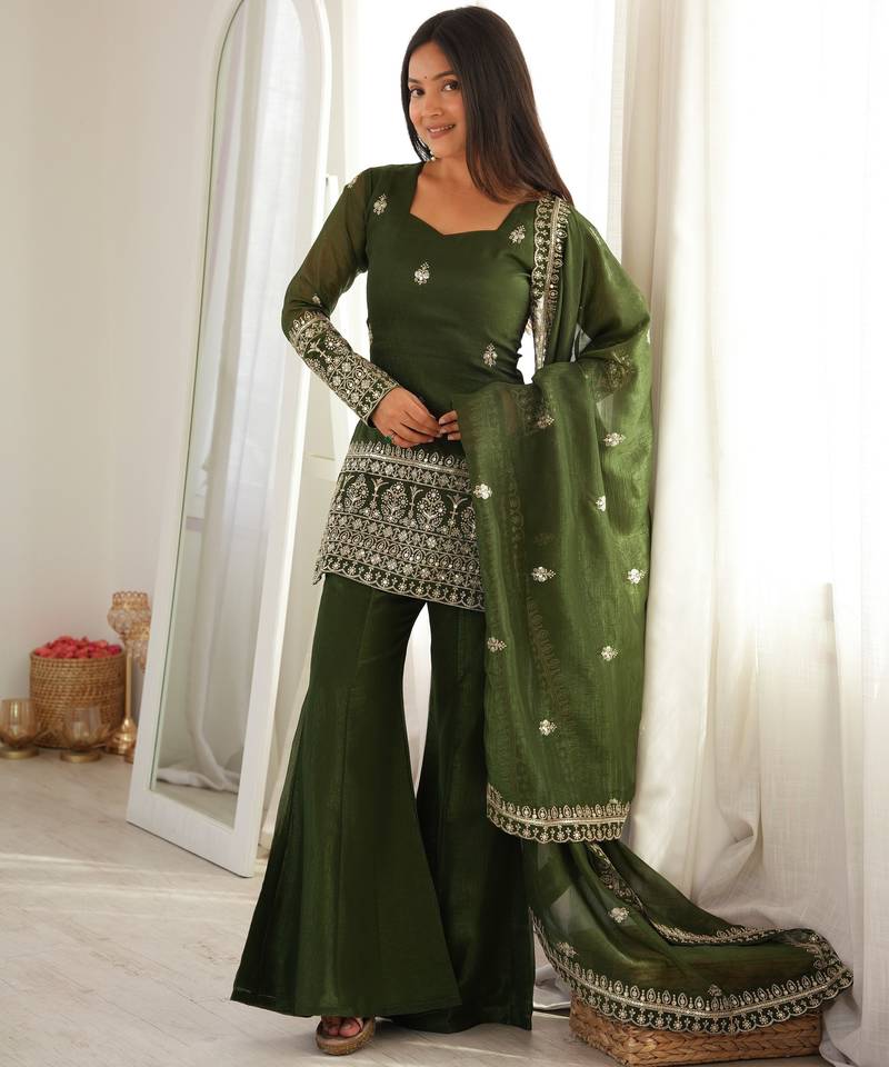 Women ethnic embroidered regular kurta with dupatta